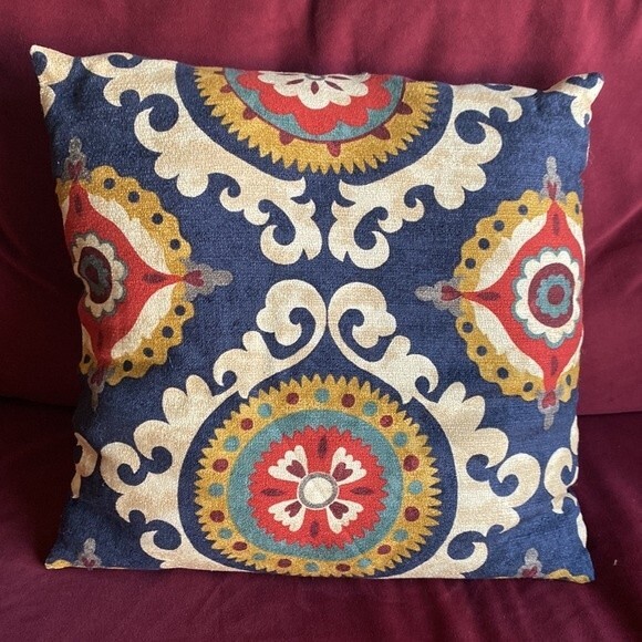 Source Unknown Other - Moroccan BoHo vibe 15 in.² pillow woven pattern front solid dark blue in back